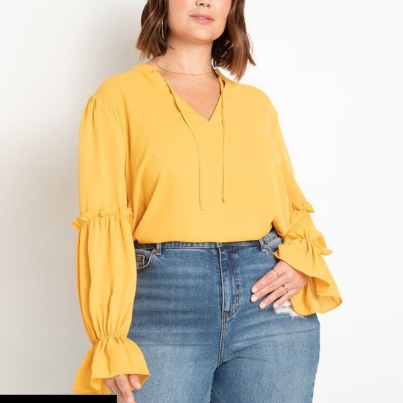 Eloquii Yellow V-neck with ruffle sleeves - NWT - Picture 1 of 5